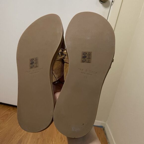 NWOB Rag & Bone Beau Suede cognac brown chain slip on sandals size 39 $328 - Picture 5 of 9